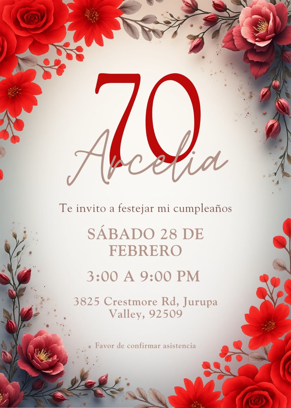 Invitación 70 años Arcelia